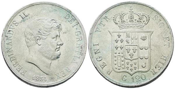 NAPOLI. REGNO DELLE DUE SICILIE. Ferdinando II di Borbone (1830-1859). Piastra 120 grana 1854. Ag; 27,5gr; Gig.85; SPL