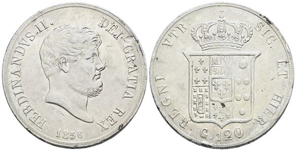NAPOLI. REGNO DELLE DUE SICILIE. Ferdinando II di Borbone (1830-1859). Piastra 120 grana 1856. Ag; 27,5gr; Gig.87; BB/SPL