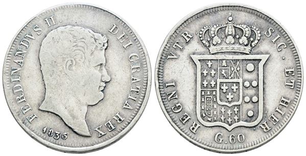 NAPOLI. REGNO DELLE DUE SICILIE. Ferdinando II di Borbone (1830-1859). 60 grana 1836. Ag; 13,7gr; Gig.96a; BB