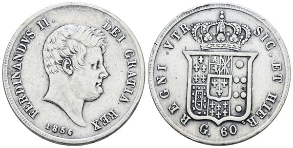 NAPOLI. REGNO DELLE DUE SICILIE. Ferdinando II di Borbone (1830-1859). 60 grana 1856. Ag; 13,7gr; Gig.112; BB+