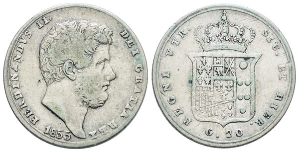 NAPOLI. REGNO DELLE DUE SICILIE. Ferdinando II di Borbone (1830-1859). Tarì 20 grana 1855. Ag; 4,59gr; Gig.139; BB+