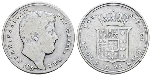 NAPOLI. REGNO DELLE DUE SICILIE. Ferdinando II di Borbone (1830-1859). Tarì 20 grana 1857. Ag; 4,59gr; Gig.141; Q.BB