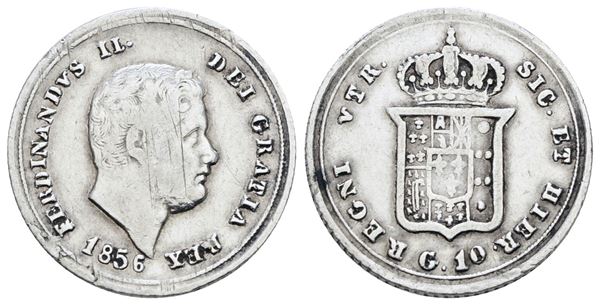 NAPOLI. REGNO DELLE DUE SICILIE. Ferdinando II di Borbone (1830-1859). Carlino 10 grana 1856. Ag; 2,29gr; Gig.170; NC; BB