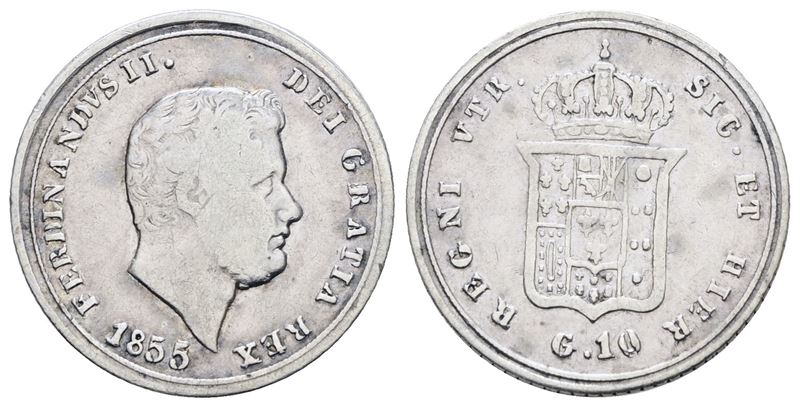 Ferdinando II di Borbone, Carlino da 10 grana del Regno delle Due Sicilie, 1855
