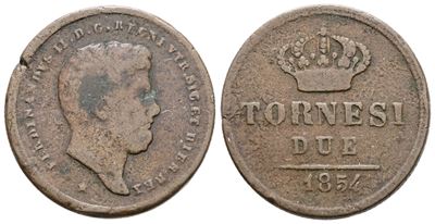 Ferdinando II di Borbone, 2 tornesi 1854, Regno delle Due Sicilie