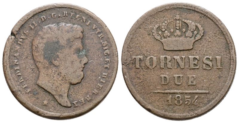 Ferdinando II di Borbone, 2 tornesi 1854, Regno delle Due Sicilie