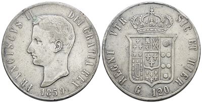 Francesco II di Borbone, Piastra 120 grana 1859, Regno delle Due Sicilie