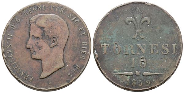 NAPOLI. REGNO DELLE DUE SICILIE. Francesco II di Borbone (1859-1860). 10 tornesi 1859 (ROMA - \\\\\). Cu; 31gr; Gig.4b; Raro; MB