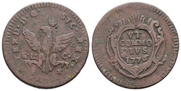 PALERMO. REGNO DI SICILIA. Ferdinando III di Borbone (1759-1816). Grano 1776. Cu; 4,4gr; Gig.111; Raro; BB