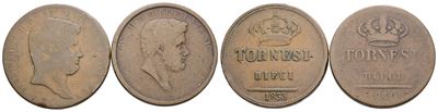 Ferdinando II di Borbone, Lotto di 2 monete da 10 tornesi 1833 e 1840