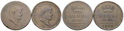 Ferdinando II di Borbone, Lotto di 2 monete da 10 tornesi, 1857-1859