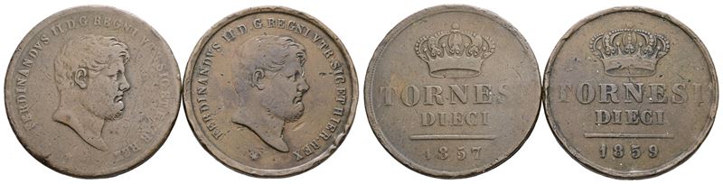 Napoli. Regno delle Due Sicilie. Ferdinando II di Borbone (1830-1859). Lotto di 2 Monete da 10 To...