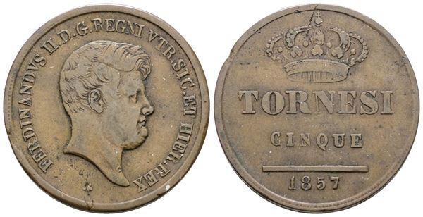 NAPOLI. REGNO DELLE DUE SICILIE. Ferdinando II di Borbone (1830-1859). 5 tornesi 1857. Cu; 15,5gr; Gig.229; BB