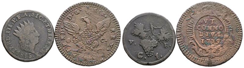 Ferdinando III di Borbone, Lotto di 2 monete da 1 grano 1779 e 1815