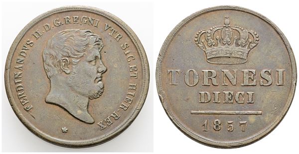 NAPOLI. REGNO DELLE DUE SICILIE. Ferdinando II di Borbone (1830-1859). 10 tornesi 1857. Cu; 31gr; Gig.208; BB+