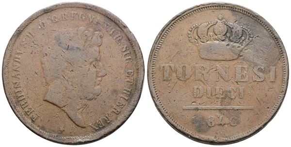 NAPOLI. REGNO DELLE DUE SICILIE. Ferdinando II di Borbone (1830-1859). 10 tornesi 1846. Cu; 28gr; Interessante falso d'epoca.