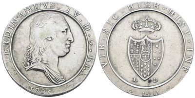 Ferdinando IV di Borbone, Piastra 120 grana 1805 'Capelli lisci', Argento