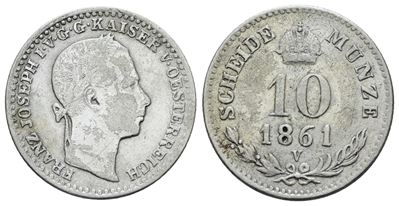Francesco Giuseppe I, 10 kreuzer 1861, Regno Lombardo Veneto