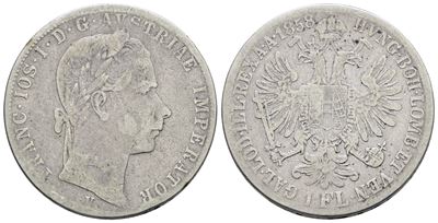 Francesco Giuseppe, Fiorino 1858, Regno Lombardo Veneto, Ag; 12,35gr, Gig.82