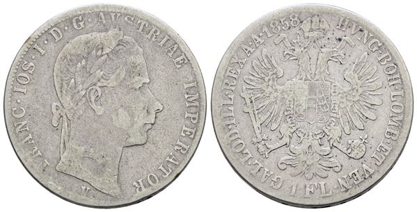 VENEZIA. REGNO LOMBARDO VENETO. Francesco Giuseppe (1848-1866). Fiorino 1858. Ag; 12,35gr; Gig.82; NC; Q.BB