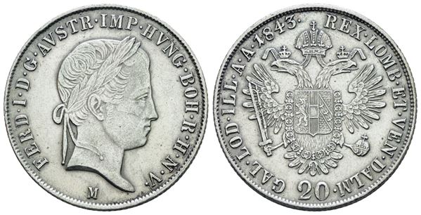 MILANO. REGNO LOMBARDO VENETO. Ferdinando I (1835-1848). 20 kreuzer 1843. Ag; 6,68gr; Gig.126; Q.SPL