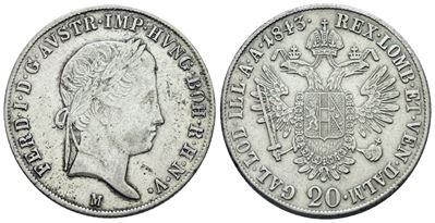 Ferdinando I, 20 kreuzer 1843, Regno Lombardo Veneto