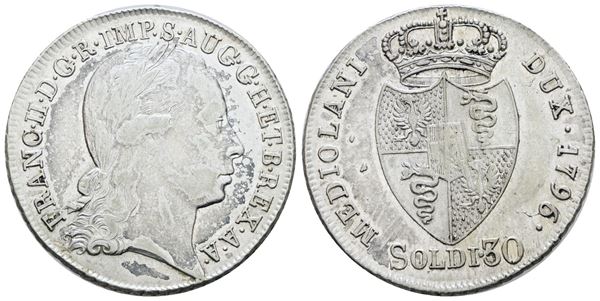 MILANO. Francesco II d'Asburgo (1792-1796). 30 soldi 1796. Ag; 7,3gr; Gig.18; MIR 466/3; BB