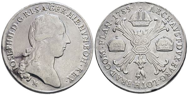 MILANO. Giuseppe II d'Asburgo (1780-1790). Crocione 1789. Ag; 29,5gr; MIR 459/4; BB, ex mount