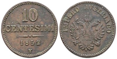 Francesco Giuseppe, 10 centesimi 1852 - Regno Lombardo Veneto, Cu, 10,9g