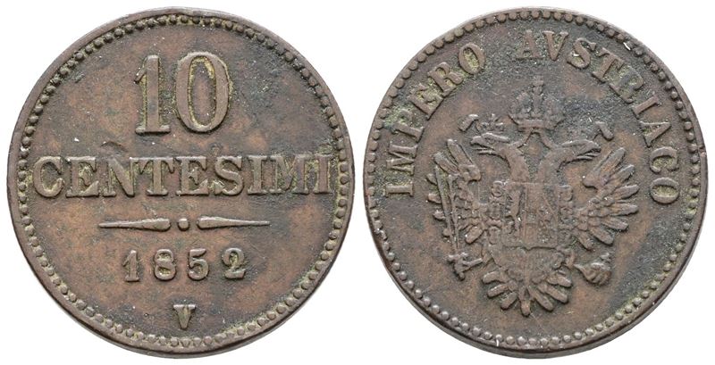 Francesco Giuseppe, 10 centesimi 1852 - Regno Lombardo Veneto, Cu, 10,9g