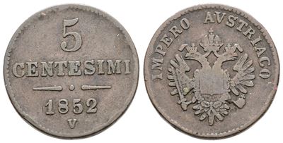 Francesco Giuseppe I, 5 centesimi 1852, Regno Lombardo Veneto