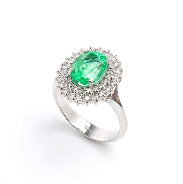 Emerald diamond gold ring