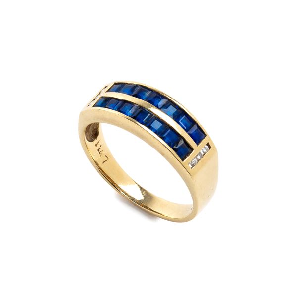 Blue sapphire diamonds gold ring