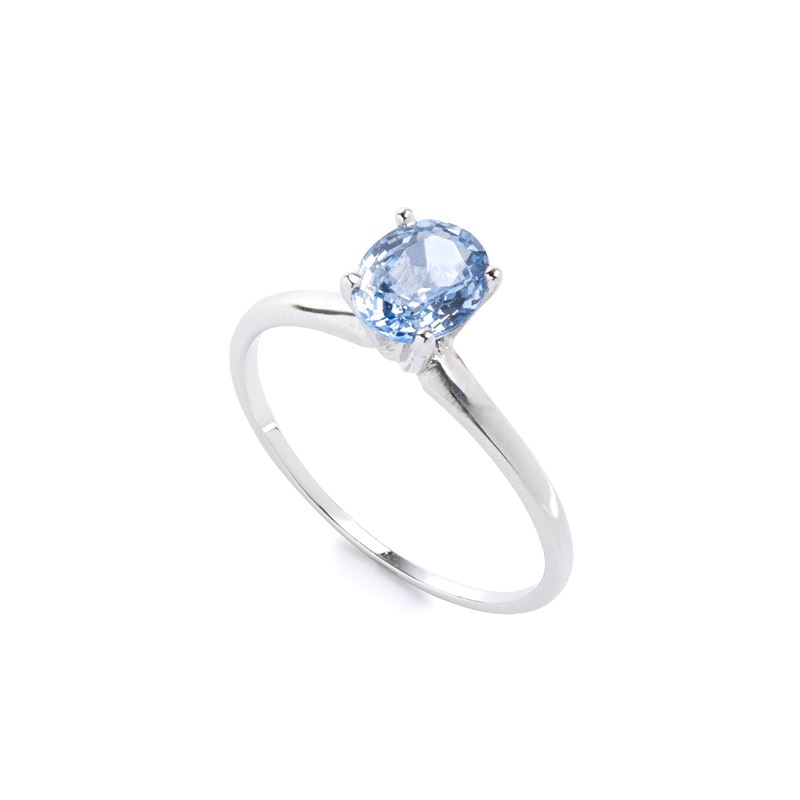 Oro bianco 14k, Anello con zaffiro ovale (N. 01, ~1,15 ct)