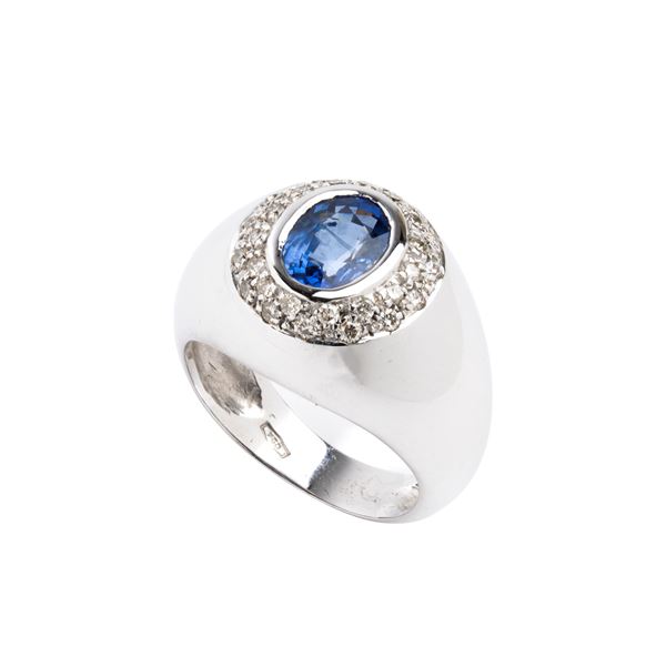 Blue sapphire diamonds gold ring