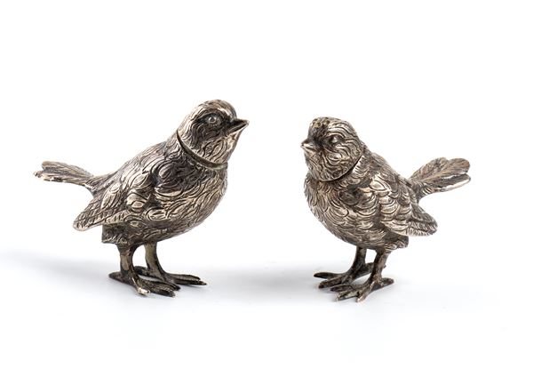 Coppia di uccellini in argento