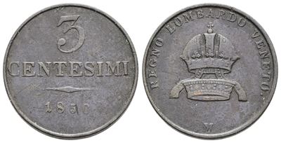 Francesco Giuseppe, 3 centesimi 1850, Regno Lombardo Veneto