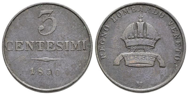 Francesco Giuseppe, 3 centesimi 1850, Regno Lombardo Veneto