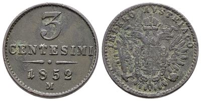 Francesco Giuseppe, 3 centesimi 1852, Regno Lombardo Veneto