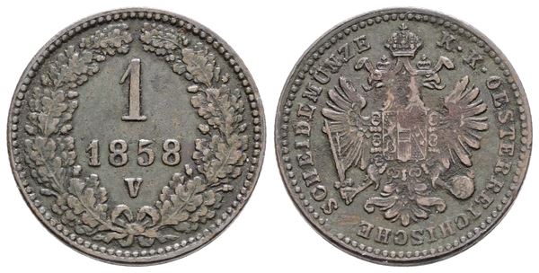 VENEZIA. REGNO LOMBARDO VENETO. Francesco Giuseppe (1848-1866). 1 kreuzer 1858. Cu; 3,33gr; Gig.118; Raro; BB/SPL
