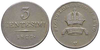 Francesco I d'Asburgo, 3 centesimi 1822