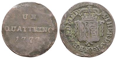 Milano, Maria Teresa d'Asburgo (1740-1780), Quattrino del 1777, Cu, 1,9 g, MIR 95