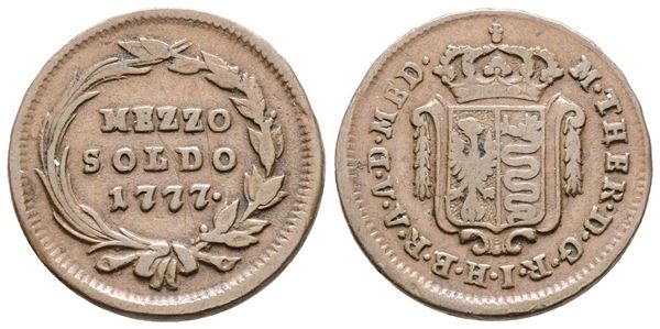 MILANO, Maria Teresa d'Asburgo (1740-1780). Mezzo soldo 1777. Cu; 3,9gr; MIR 441/1; BB+