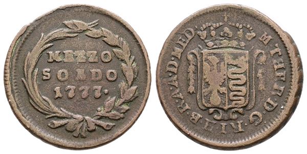 MILANO, Maria Teresa d'Asburgo (1740-1780). Mezzo soldo 1777. Cu; 3,9gr; MIR 441/1; BB