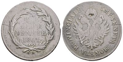 Francesco II d'Asburgo, 2 lire 1801 - Provincia Veneta