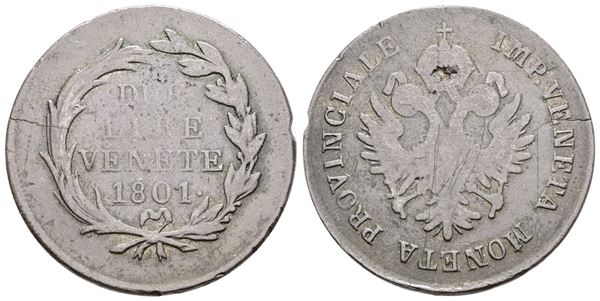 VENEZIA. PROVINCIA VENETA. Francesco II d'Asburgo (1797-1805). 2 lire 1801. Mi; 9gr; Gig.4; Raro; MB