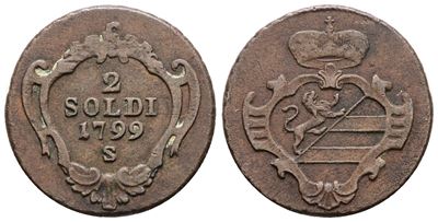 Francesco II d'Asburgo, Moneta da 2 soldi, 1799, S. Cu, 5,5 g