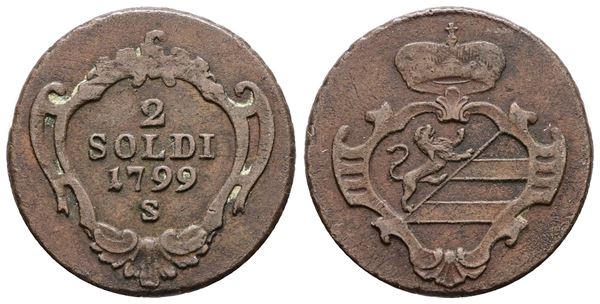 GORIZIA. Francesco II d'Asburgo (1797-1805). 2 soldi 1799 S. Cu; 5,5gr; Gig.8; BB+