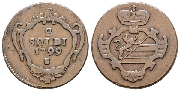 GORIZIA. Francesco II d'Asburgo (1797-1805). 2 soldi 1799 S. Cu; 5,5gr; Gig.8; BB+