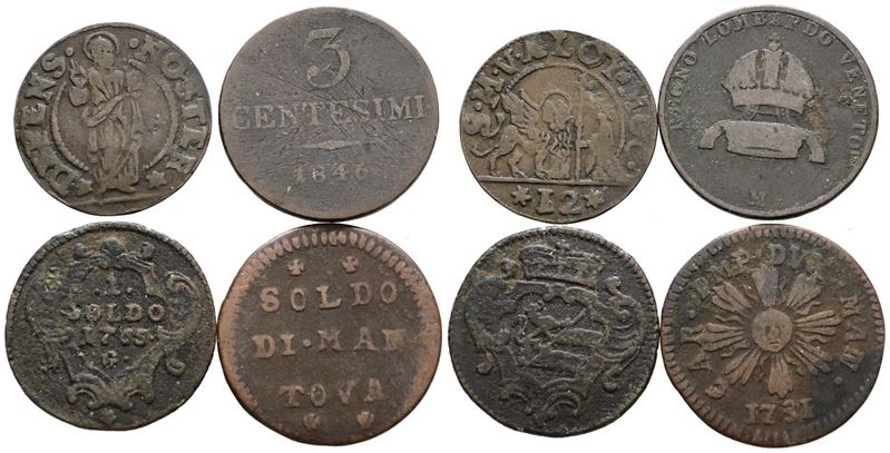 Venezia, Mantova, Gorizia, Milano. Interessante Lotto di 4 Monete. Cu; Epoche e Conservazioni Var...